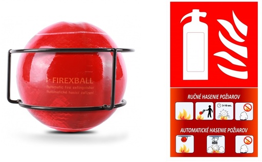[SET14140] Protipožiarna hasiaca guľa (1,3 kg prášok Furex 770, Fireball) + Tabuľka